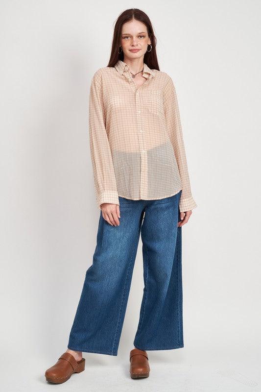 Boyfriend Button-Up Flannel – Lightweight & Sheer Layers Long Sleeve Shirt