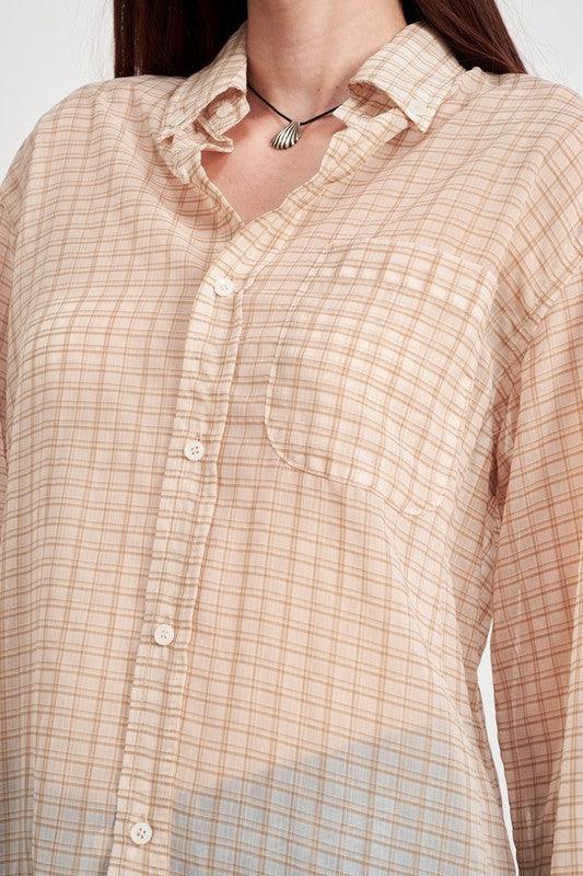 Boyfriend Button-Up Flannel – Lightweight & Sheer Layers Long Sleeve Shirt