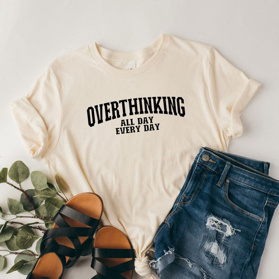 Overthinking All Day Short Sleeve Graphic Tee graphic t-shirt Cream XS 