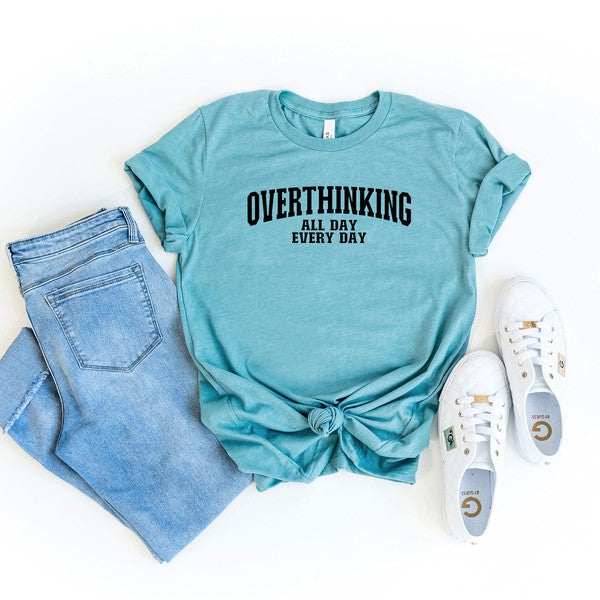 Overthinking All Day Short Sleeve Graphic Tee graphic t-shirt Ocean Blue XS 