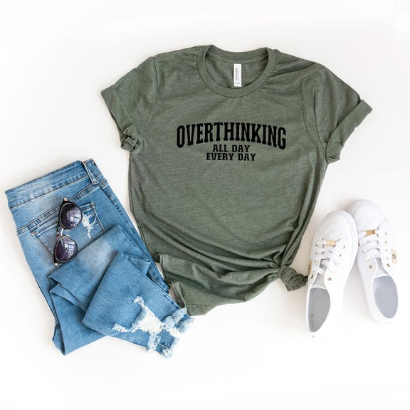 Overthinking All Day Short Sleeve Graphic Tee graphic t-shirt Army Green XS 