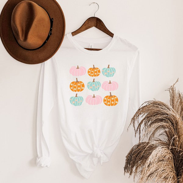 Floral Pumpkins Chart Long Sleeve Graphic Tee graphic t-shirt White Large 