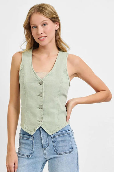 RISEN V Neck Button Down Vest