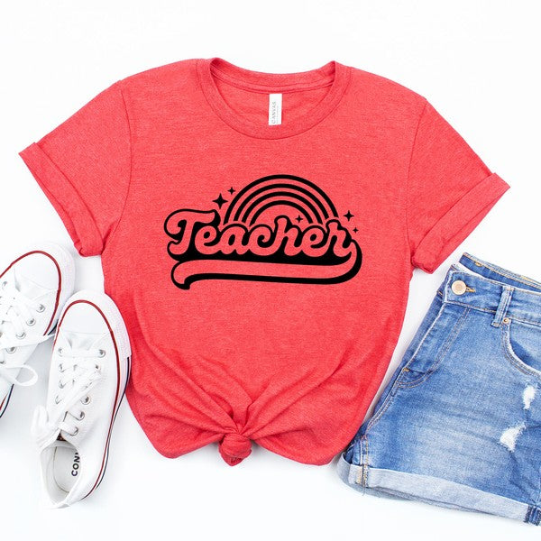 Teacher Rainbow Short Sleeve Graphic Tee Graphic Tee H Red XS 