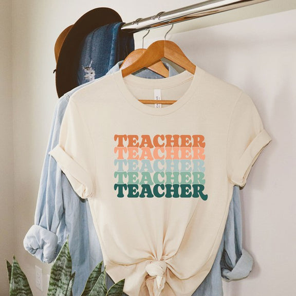 Stacked Teacher Short Sleeve Graphic Tee graphic t-shirt Cream XS 