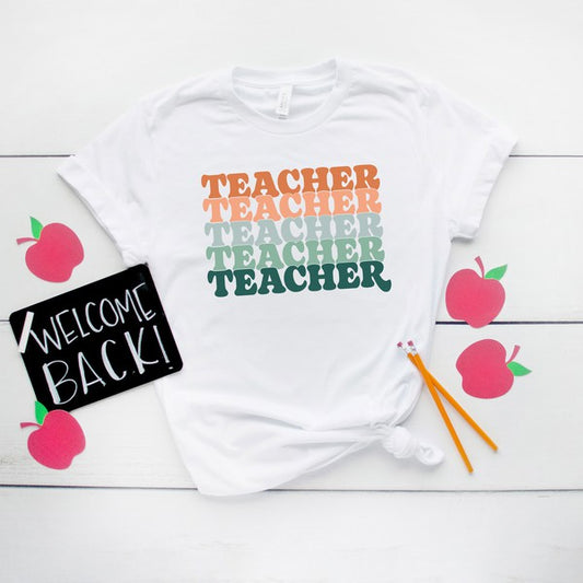 Stacked Teacher Short Sleeve Graphic Tee graphic t-shirt White Large 