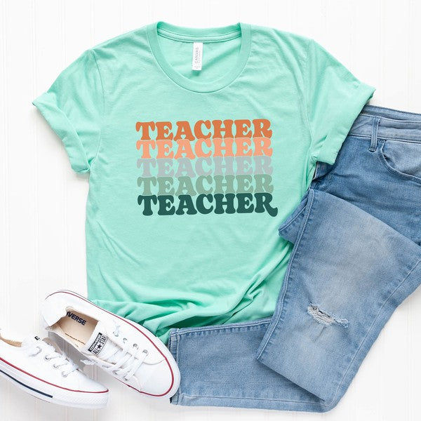 Stacked Teacher Short Sleeve Graphic Tee graphic t-shirt Mint XS 