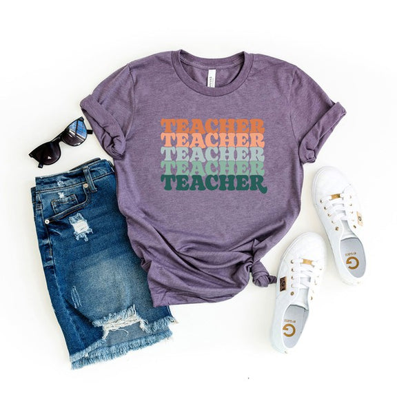 Stacked Teacher Short Sleeve Graphic Tee graphic t-shirt Purple XS 