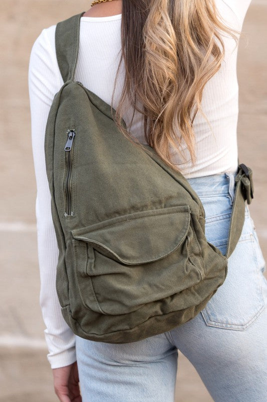 Oversized Canvas Sling Oversized Canvas Sling Bag Olive OneSize 