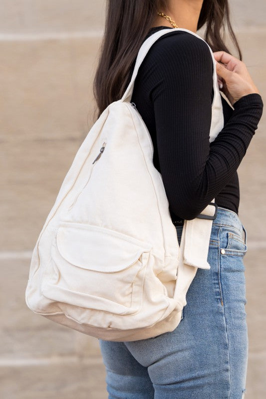 Oversized Canvas Sling Oversized Canvas Sling Bag Cream OneSize 