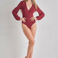 Romantic V-Neck Balloon Sleeve Tie-Back Bodysuit  Wine L 