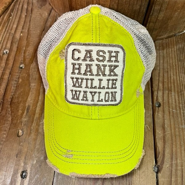 Cash Hank Willy Waylon Hat on Lime Cap As shown One Size 