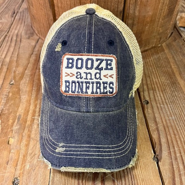 Booze & Bonfires Hat Cap Navy One Size 