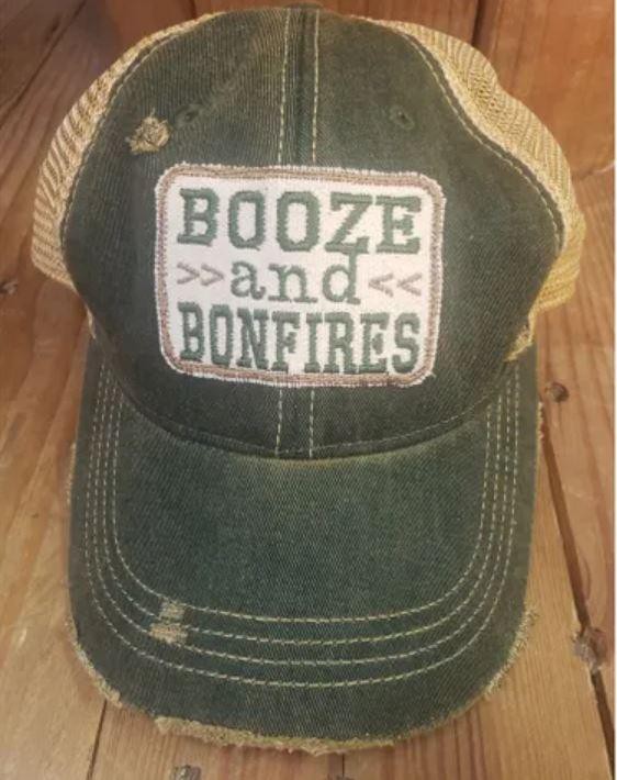 Booze & Bonfires Hat Cap Green One Size 