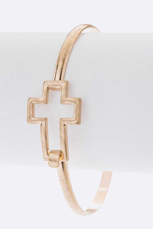 Cutout Cross Skinny Bangle Western Bangle Worn Gold O/S 