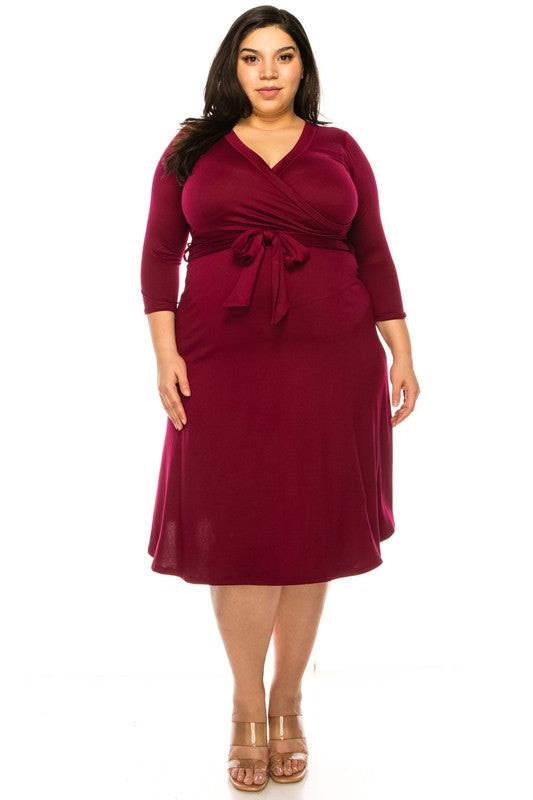 Plus size, solid faux wrap dress Wrap Dress   