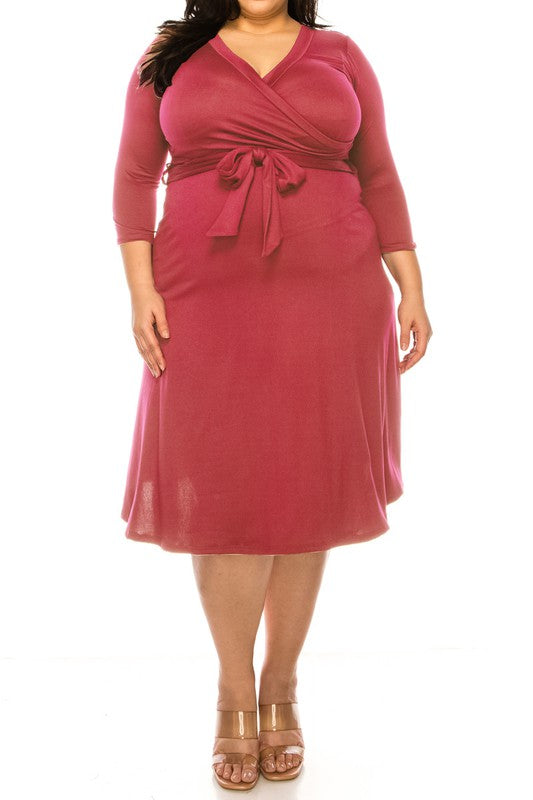 Plus size, solid faux wrap dress Wrap Dress Dusty Rose XL 