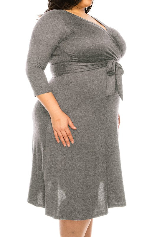 Plus size, solid faux wrap dress Wrap Dress Heather Gray XL 