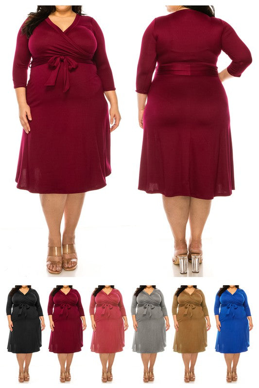 Plus size, solid faux wrap dress Wrap Dress   