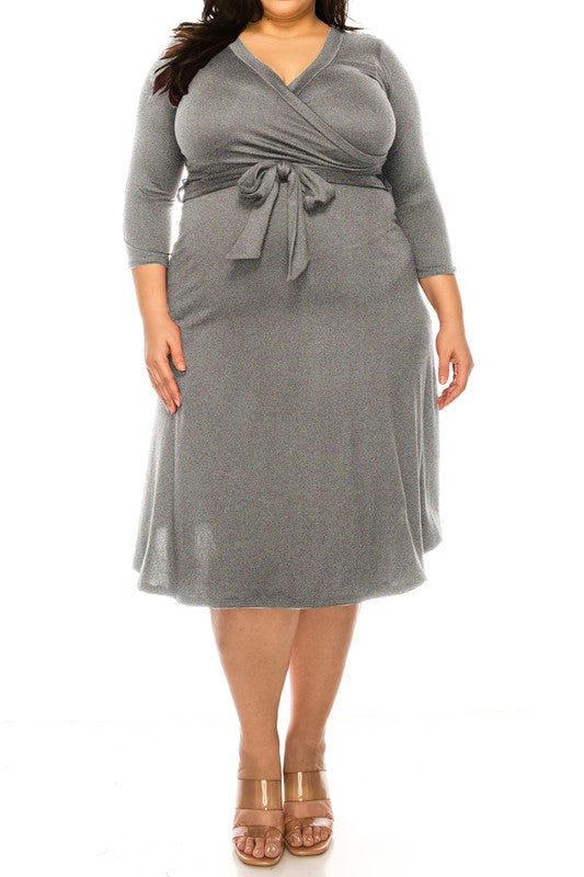 Plus size, solid faux wrap dress Wrap Dress   