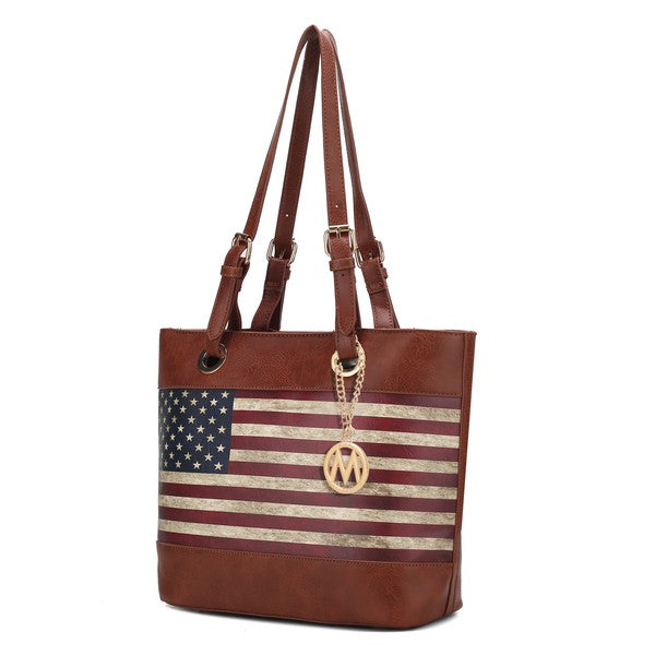 MKF Collection Vera Flag Pattern Tote Bag by Mia k Tote Bag Tan One Size 