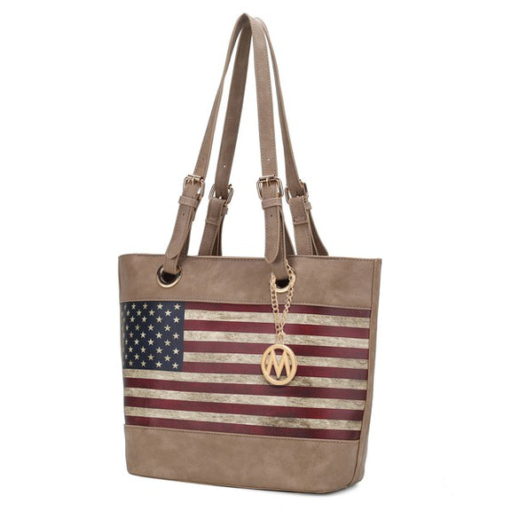 MKF Collection Vera Flag Pattern Tote Bag by Mia k Tote Bag Taupe One Size 