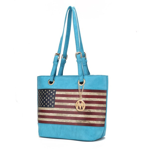 MKF Collection Vera Flag Pattern Tote Bag by Mia k Tote Bag Turquoise One Size 