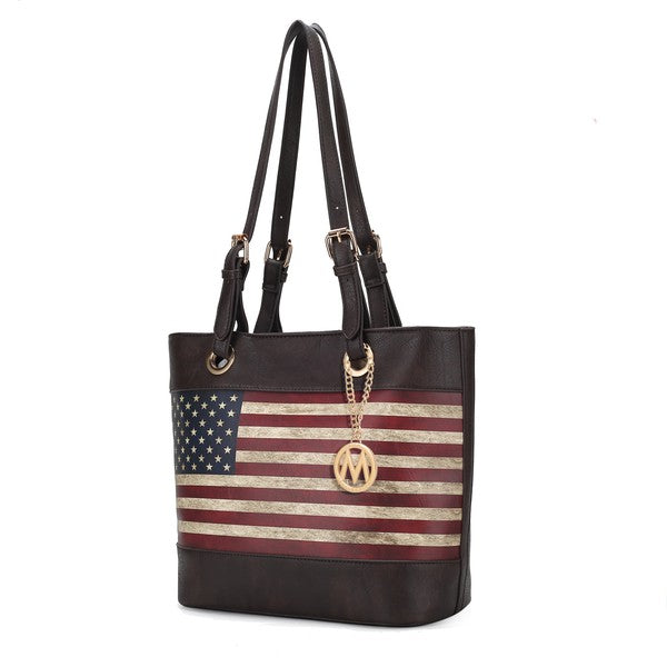 MKF Collection Vera Flag Pattern Tote Bag by Mia k Tote Bag Chocolate One Size 