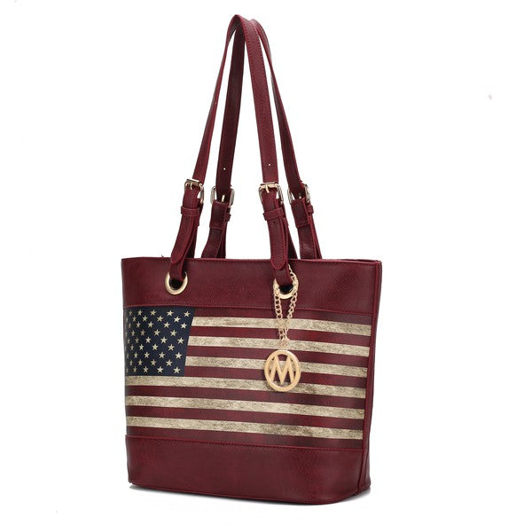 MKF Collection Vera Flag Pattern Tote Bag by Mia k Tote Bag Burgundy One Size 