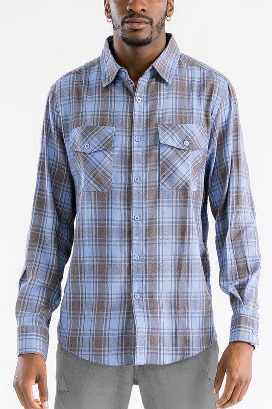 Long Sleeve Flannel Full Plaid Checkered Shirt - Three Mad Hatters Mercantile 