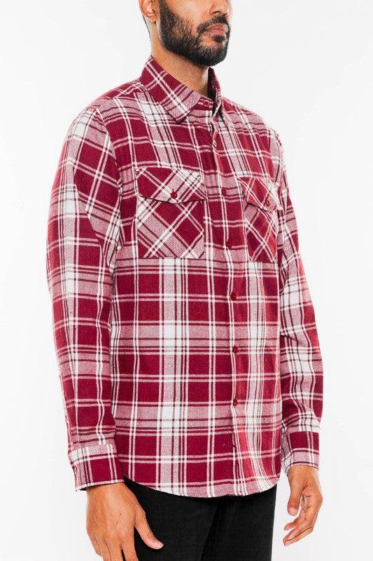 Long Sleeve Flannel Full Plaid Checkered Shirt - Three Mad Hatters Mercantile 