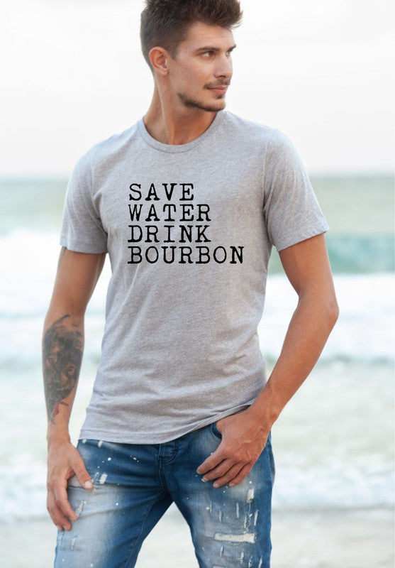 Save Water Drink Bourbon Crew Neck Mens T-shirt Mens Short Sleeve Shirt Oxford Grey L 