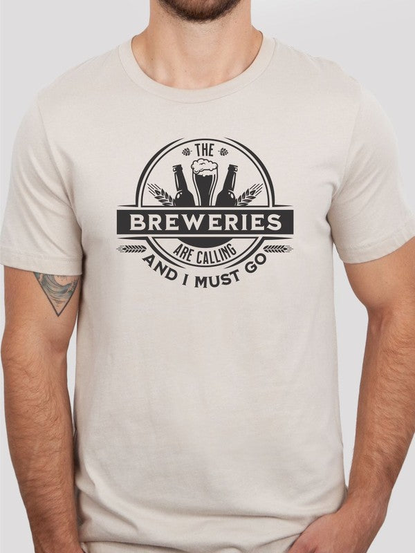 The Breweries are Calling Crew Neck Softstyle Tee Mens Graphic T-Shirt Natural L 