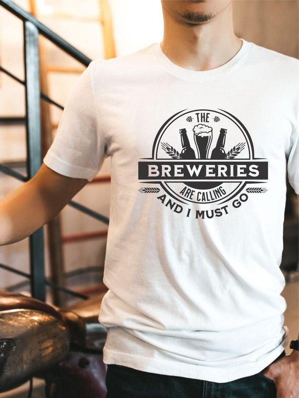 The Breweries are Calling Crew Neck Softstyle Tee Mens Graphic T-Shirt White L 