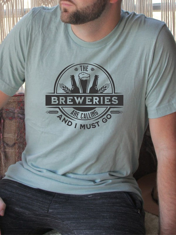 The Breweries are Calling Crew Neck Softstyle Tee Mens Graphic T-Shirt Heather Dusty Blue L 