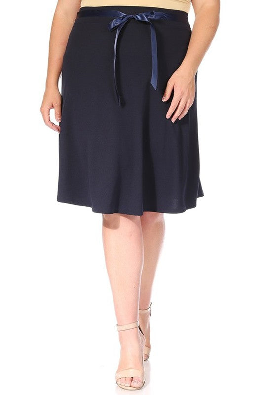 Plus size, solid, A-line, knee length skirt Midi Skirt Navy XL 