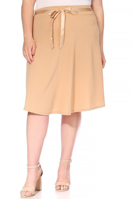 Plus size, solid, A-line, knee length skirt Midi Skirt Beige XL 