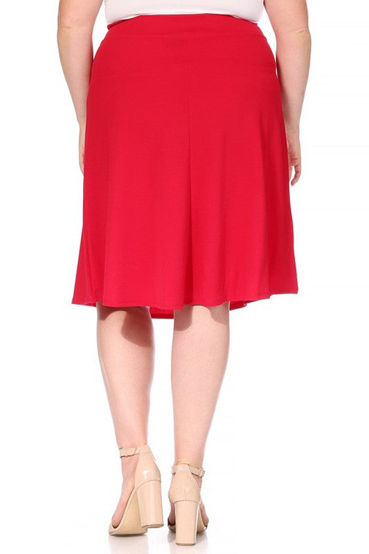 Plus size, solid, A-line, knee length skirt Midi Skirt   