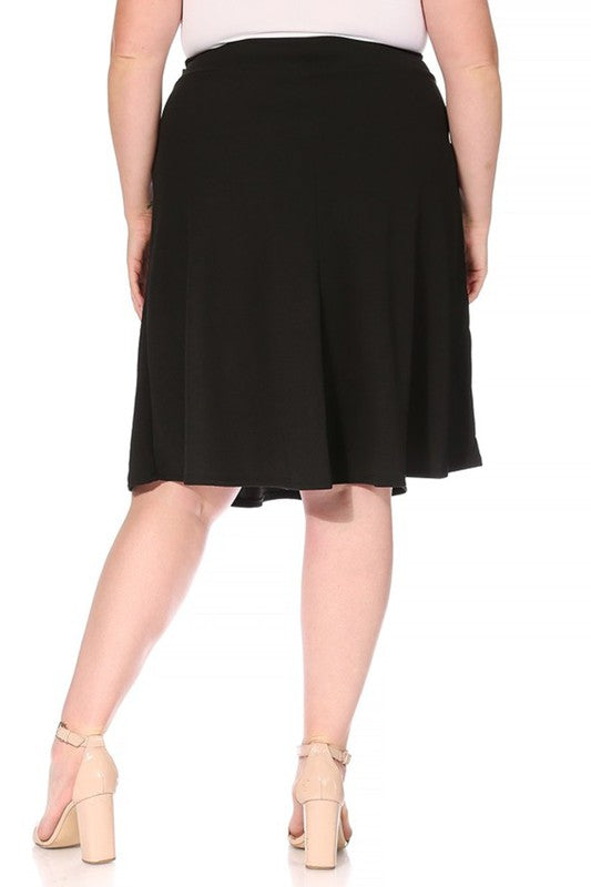 Plus size, solid, A-line, knee length skirt Midi Skirt   