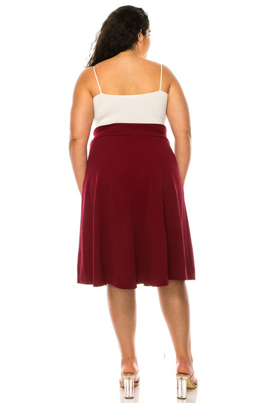 Plus size, solid, A-line, knee length skirt Midi Skirt   