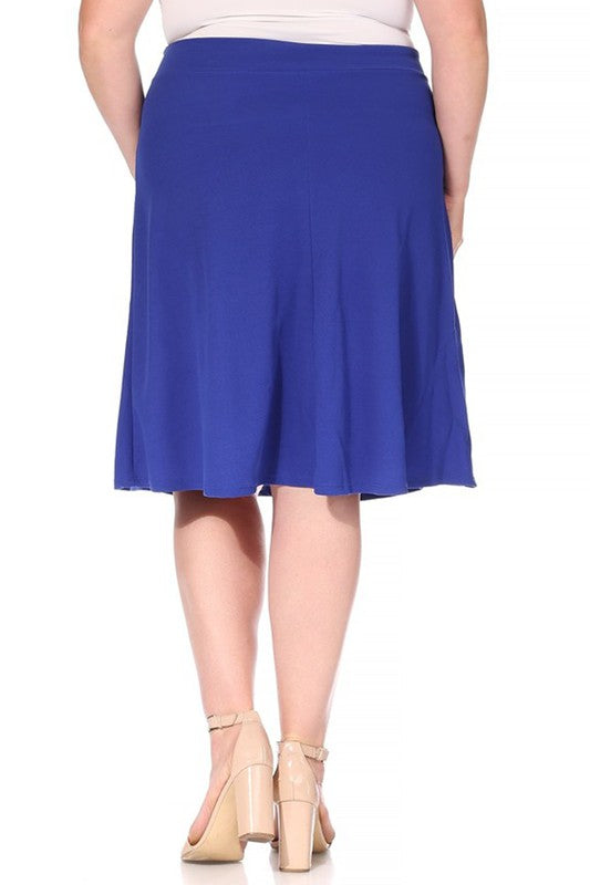 Plus size, solid, A-line, knee length skirt Midi Skirt   