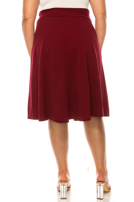 Plus size, solid, A-line, knee length skirt Midi Skirt   