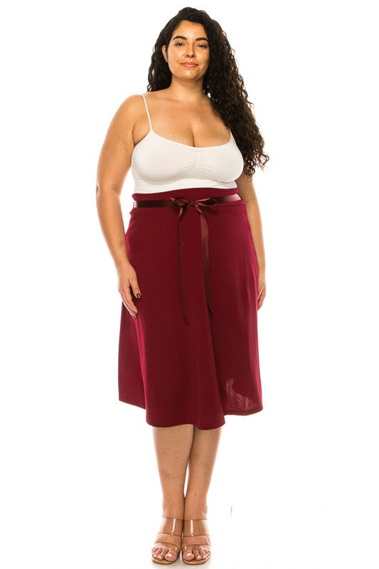 Plus size, solid, A-line, knee length skirt Midi Skirt   