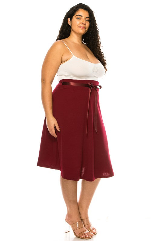 Plus size, solid, A-line, knee length skirt Midi Skirt   