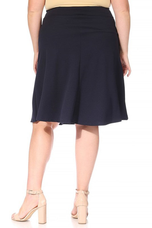 Plus size, solid, A-line, knee length skirt Midi Skirt   