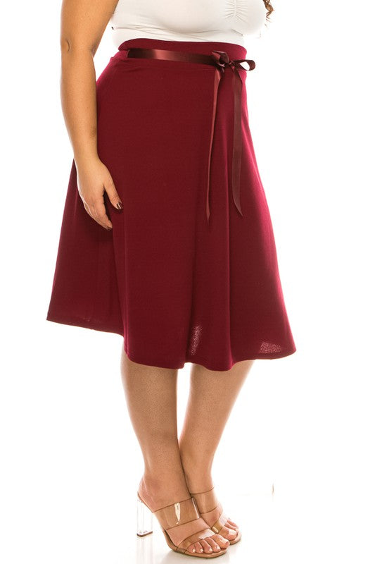 Plus size, solid, A-line, knee length skirt Midi Skirt   