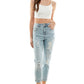 Destructed Cuffed Boyfriend Jean Cropped Jeans   