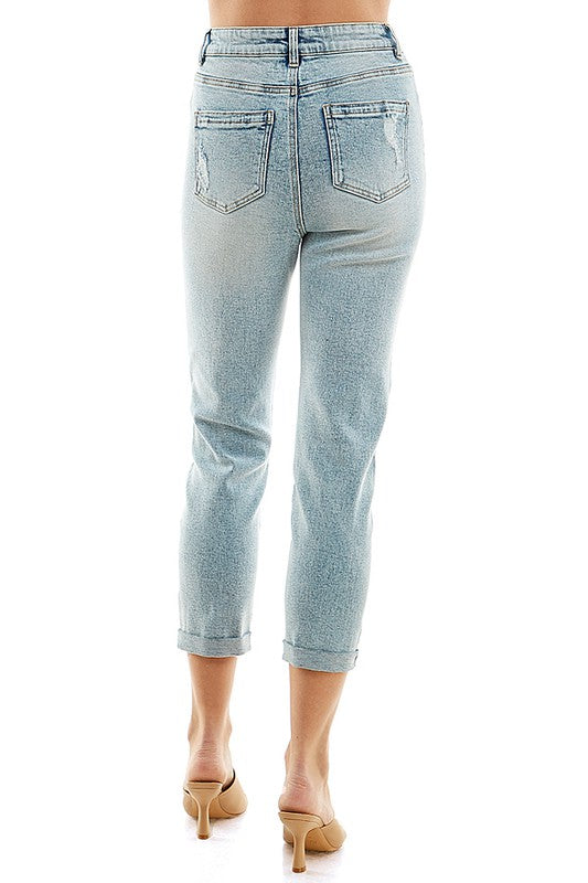 Destructed Cuffed Boyfriend Jean Cropped Jeans   