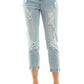 Destructed Cuffed Boyfriend Jean Cropped Jeans   