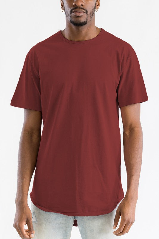 Extended Scallop Round Neck Tshirt Mens T-shirt BURGUNDY S 